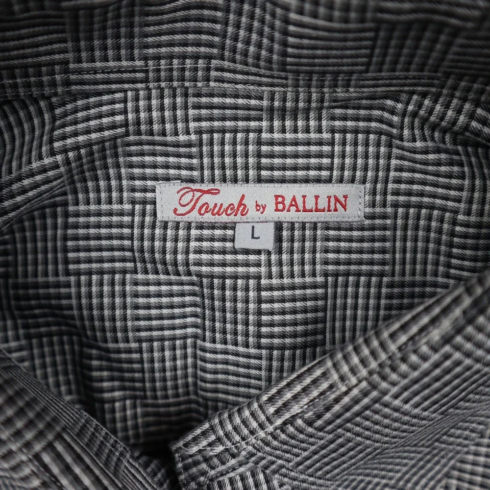 Touch by Ballin Shirt Mens Large L Geometric Basketweave Gray Button Long Sleeve